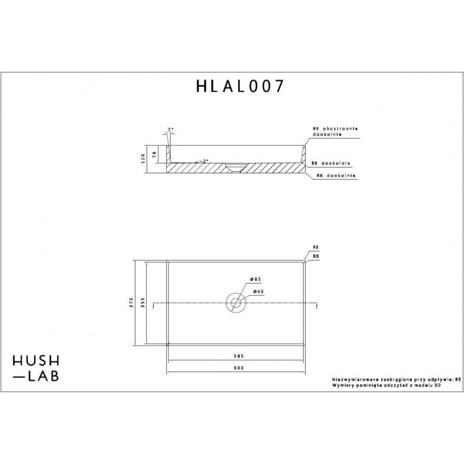 NOWA umywalka HushLab SUPER SLIM 60 umywalka nablatowa 60X37