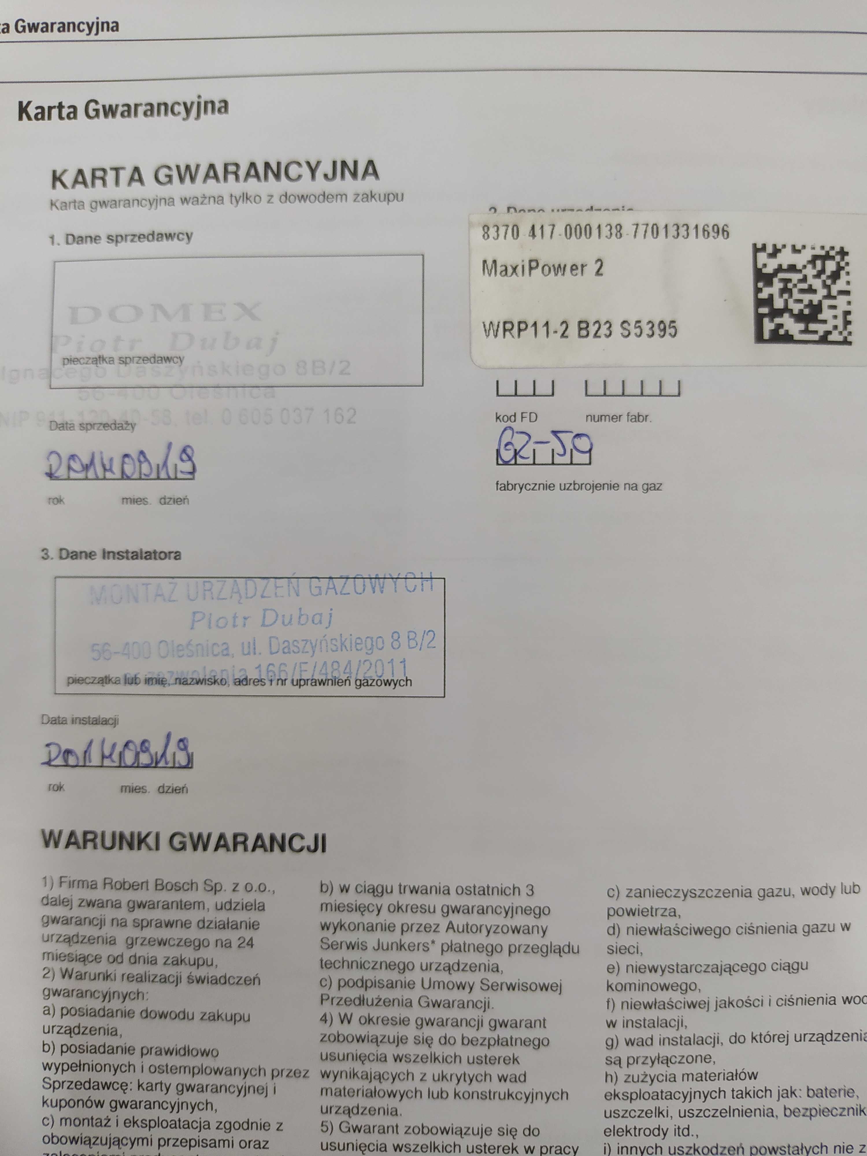 Gazowy przepływowy ogrzewacz wody JUNKERS MaxiPower 2 - piecyk gazowy