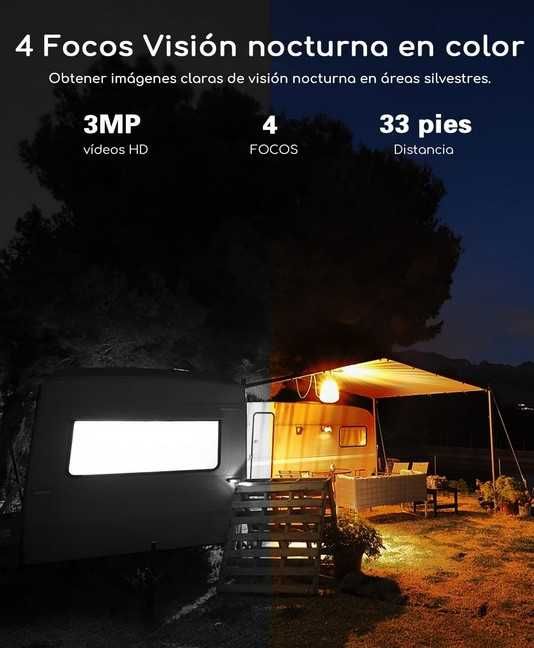 Camara de Vigilância Sem WI-FI 2K 360 IP65 Exterior Painel Solar