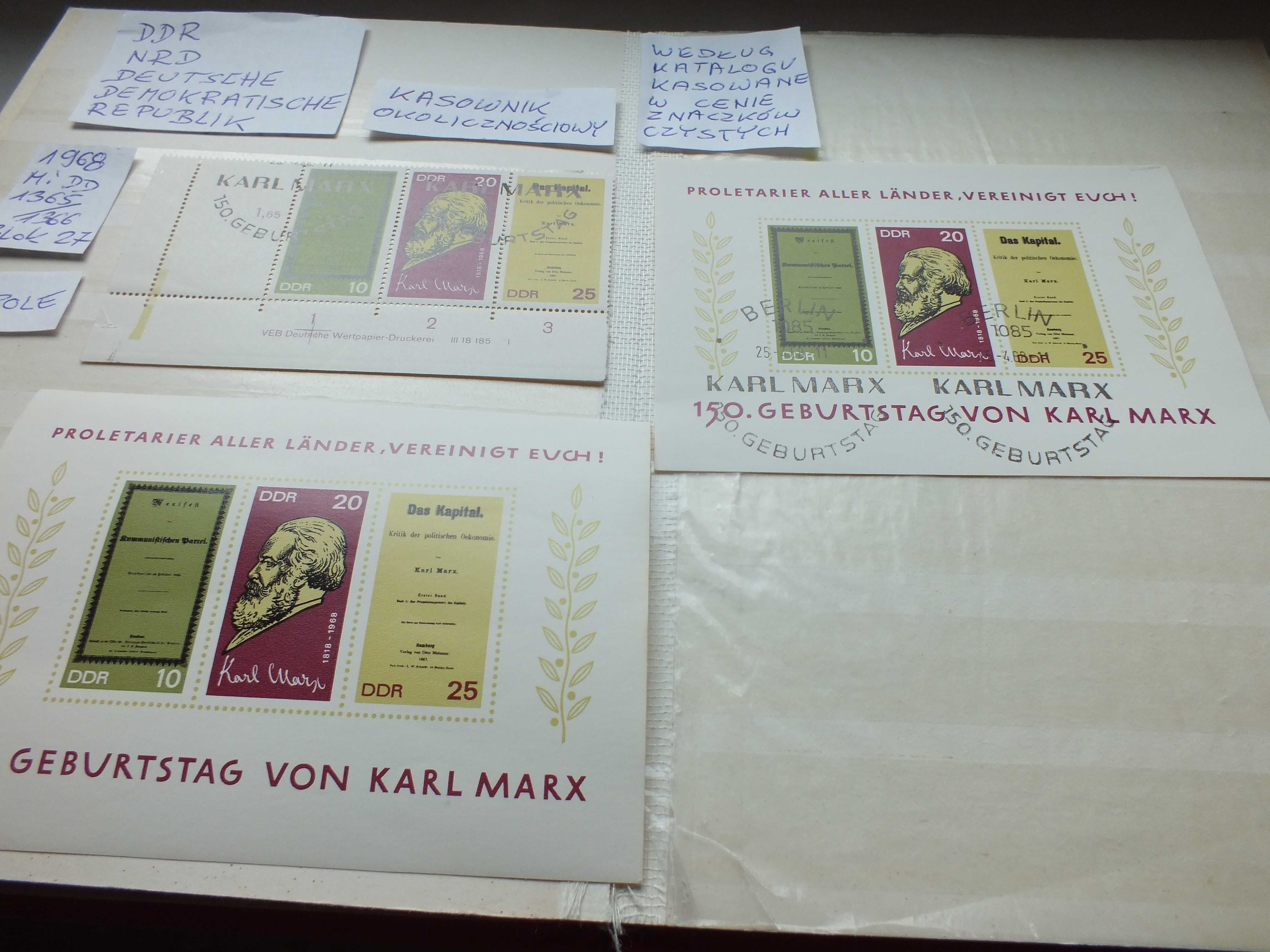 znaczki Mi1365 Blok 27 DDR 1968r. Niemcy NRD kasownik okolicznościowy