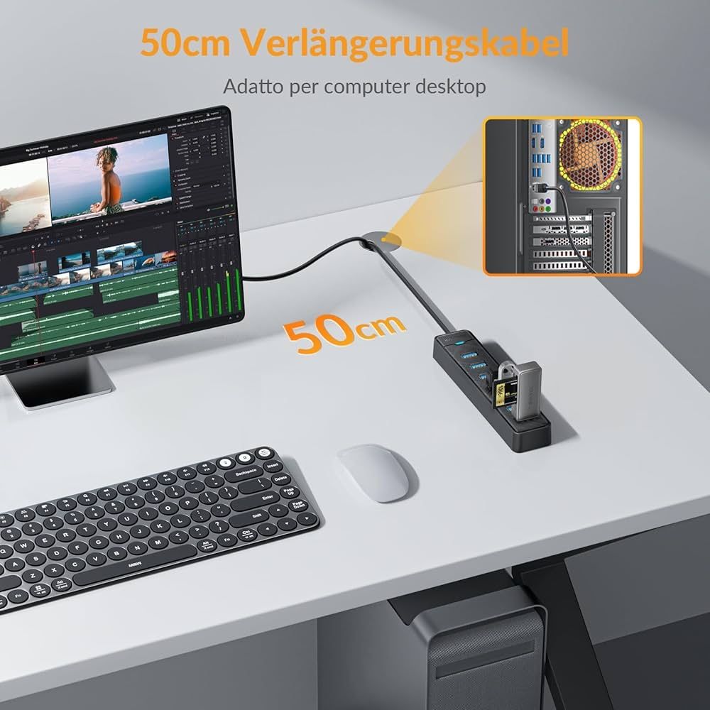 Hub USB-A x7 USB-C x1