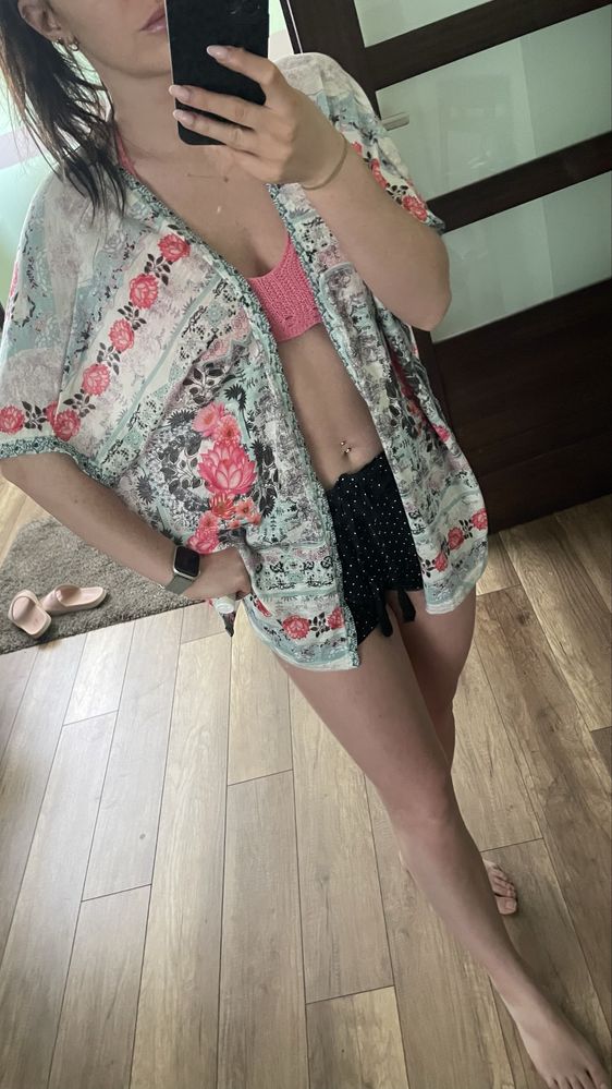 bershka kimono letnie plażowe pareo ponczo narzutka boho s wakacje