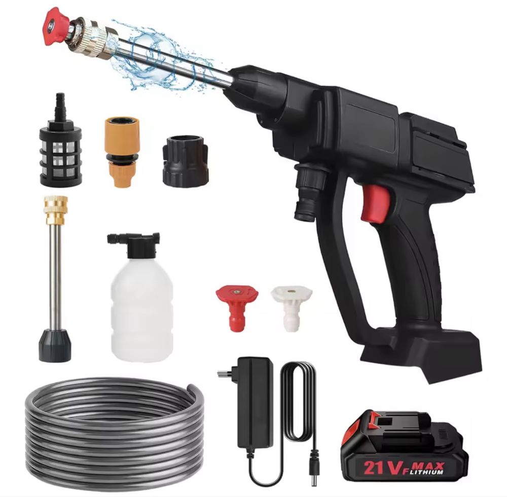 Lavadora de Alta Pressão Portátil 21V 30bar – Completa com Acessórios