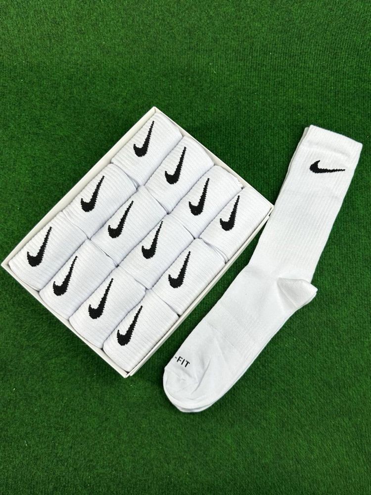 Nike Wysokie Skarpety Białe Dri-Fit 39-42(12 par)