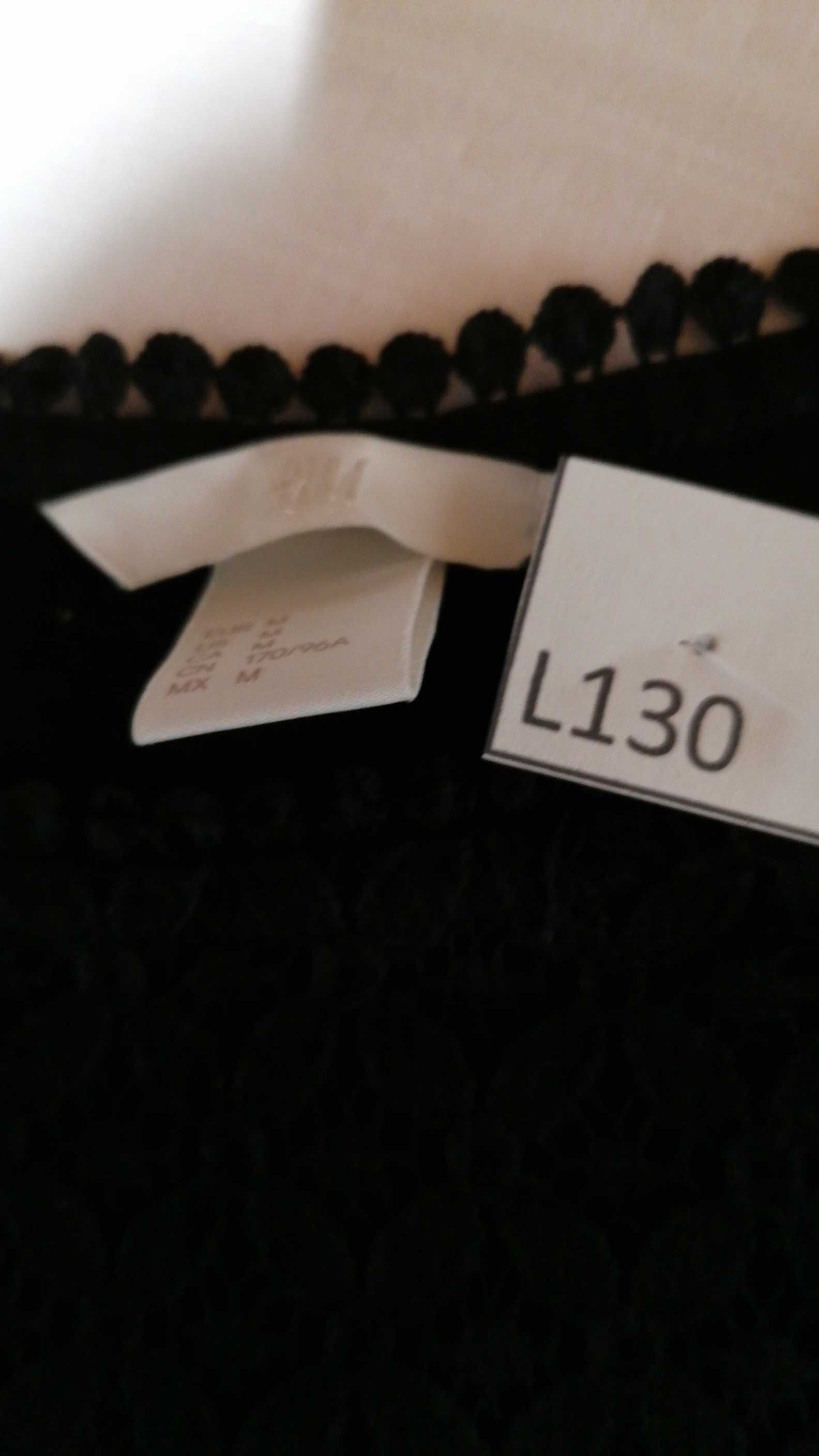 L/130 Czarna bawełniana bluzka z wstawką koronkową H&M  r. M