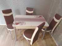 Кухонный обеденнный раздвижной 3D стол и 4 стула Обідній кухонний стіл