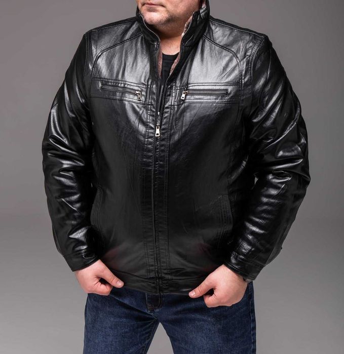 Куртка чоловіча зимова шкіряна на хутрі батал