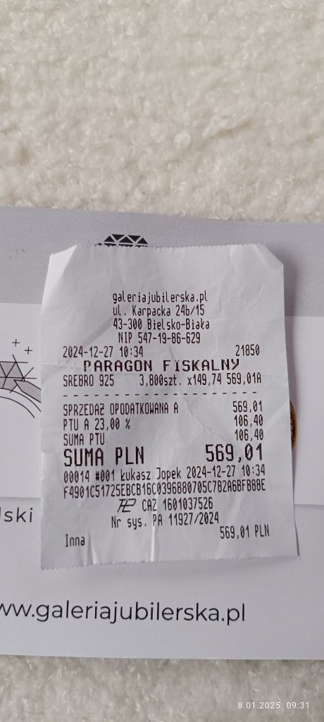 Sygnet srebrny z orłem.