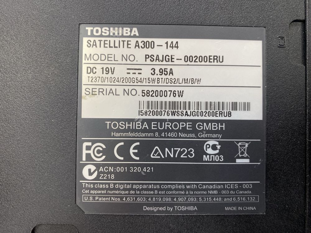 Ноутбук Toshiba Satellite A300 T8300 3Gb ddr2