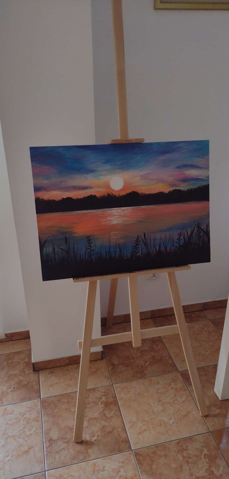 Obraz 50x70 Zachód słońca nad jeziorem