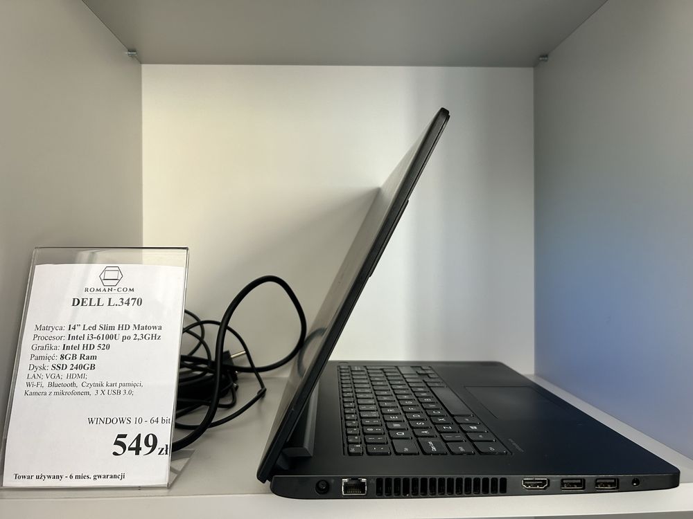 Laptop Poleasingowy Dell L.3470 z i3-6100/2,3GHz/Ram 8GB/SSD 240GB/14"