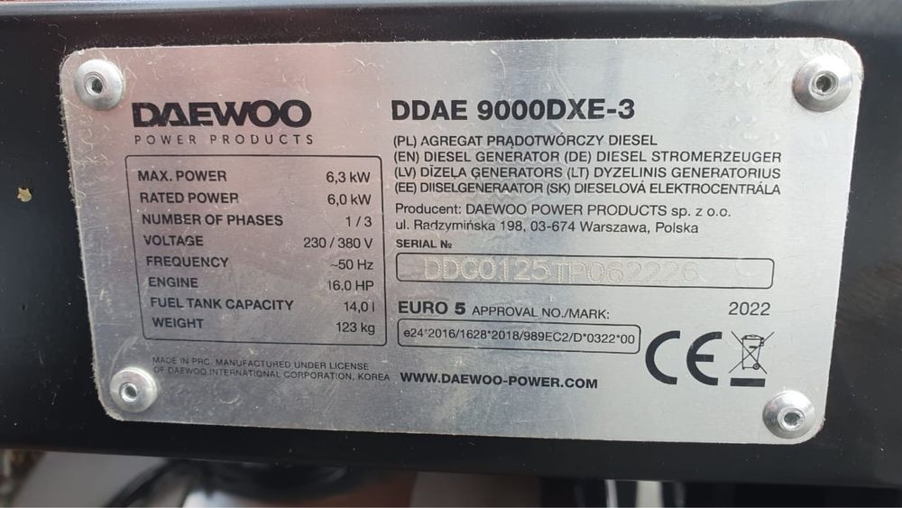 Генератор дизельний Daewoo DDAE9000DXE 6.3kw