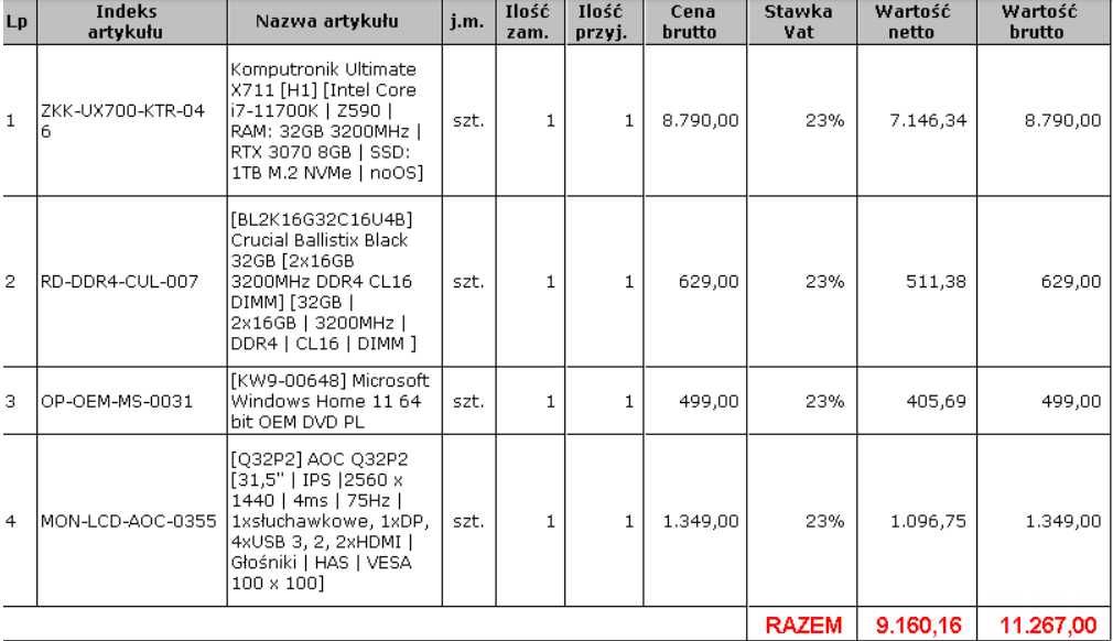 Stacja robocza - Komputronik Ultimate X711 [H2] +Monitor AOC Q32P2 -