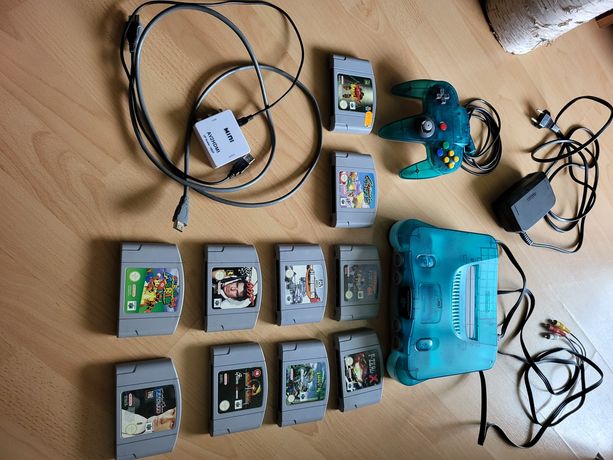 Nintendo 64 CLEAR BLUE Konwenter HDMI +10 gier