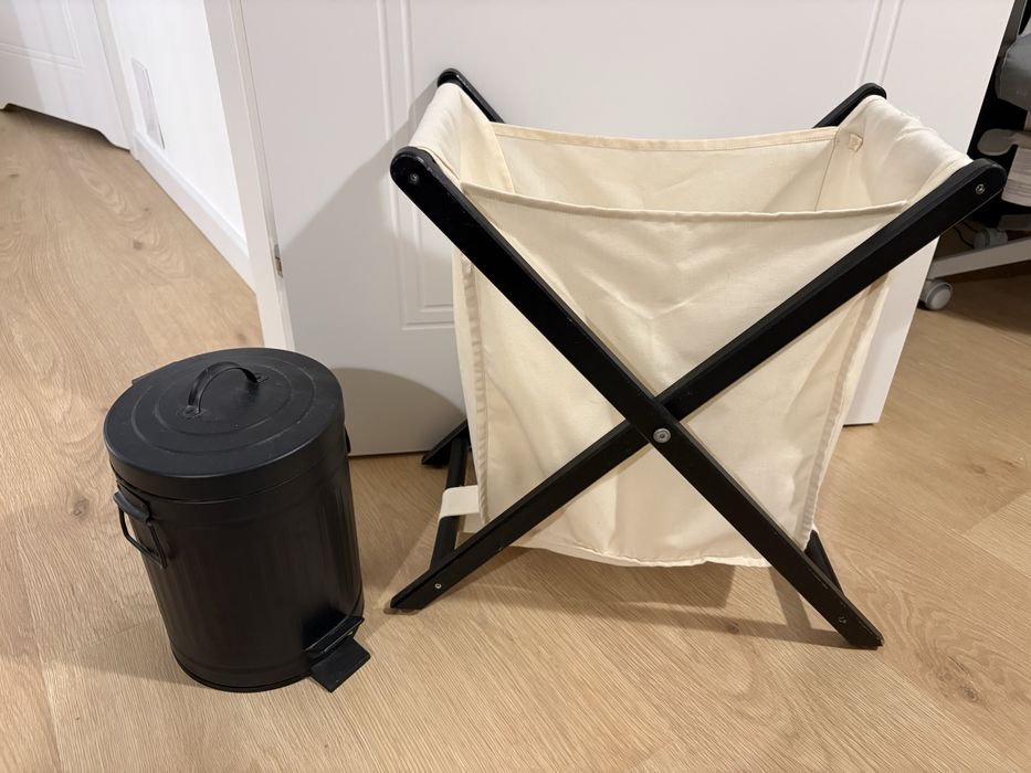 Loftowy zestaw:czarny,mały kosz+kosz na pranie+obraz