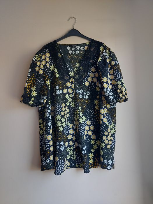 Damska lekka bluzka wzór kwiatowy z koronką wiosna lato rozmiar 48 4XL