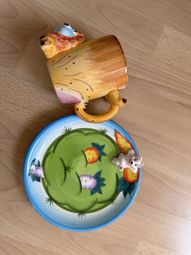 Zestaw SABA kubek Lew i talerzyk z myszką ręcznie malowane