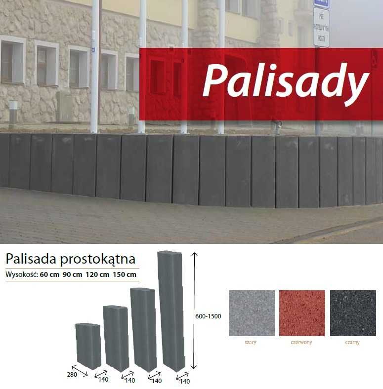 Palisada ogrodowa betonowa prostokątna 14x28x60 cm szara kolor szary