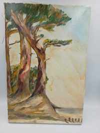 Obraz ręcznie malowany na płótnie obrazek drzewo pejzaż 1