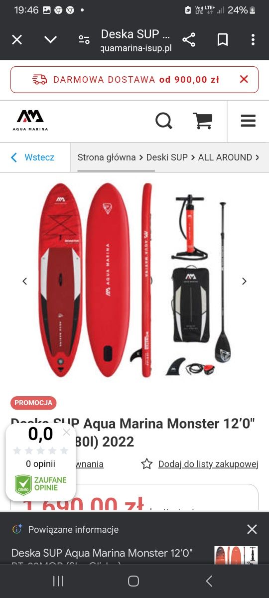 Syp Aqua Marina  366cm x84. Nowe zapakowane całe zestawy