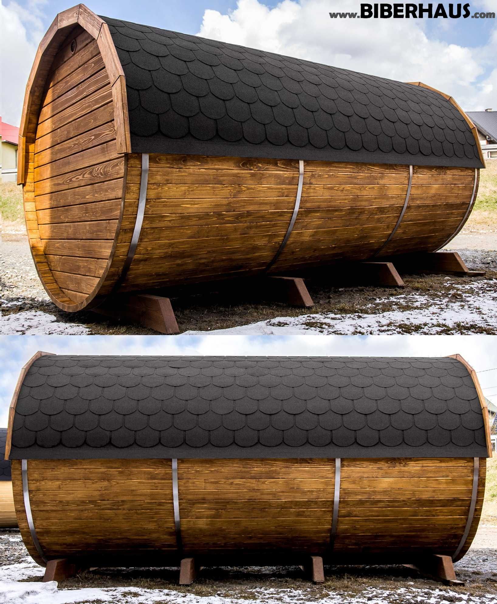 SAUNA Ogrodowa 400 cm + PRZEBIERALNIA + GRATIS Beczka 500L + Akcesoria