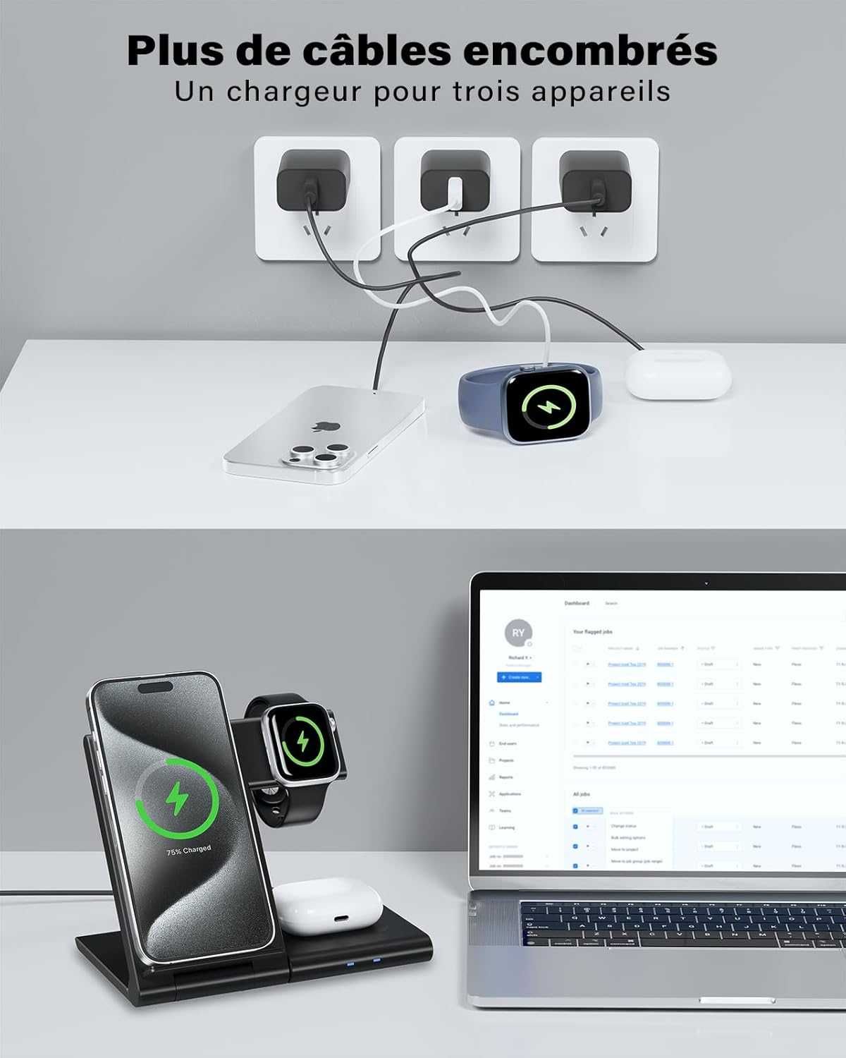 Mocna Ładowarka Bezprzewodowa Indukcyjna Iphone Apple Airpods 18w 3w1