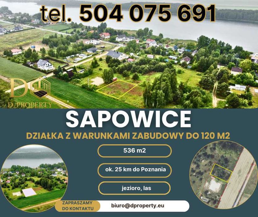 Działka budowlana blisko jeziora, gotowe WZ  — Sapowice, gmina Stęszew