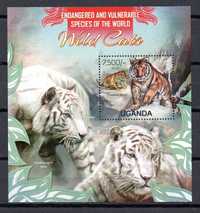 Znaczki Uganda - Dzikie koty - Pantera , tygrys