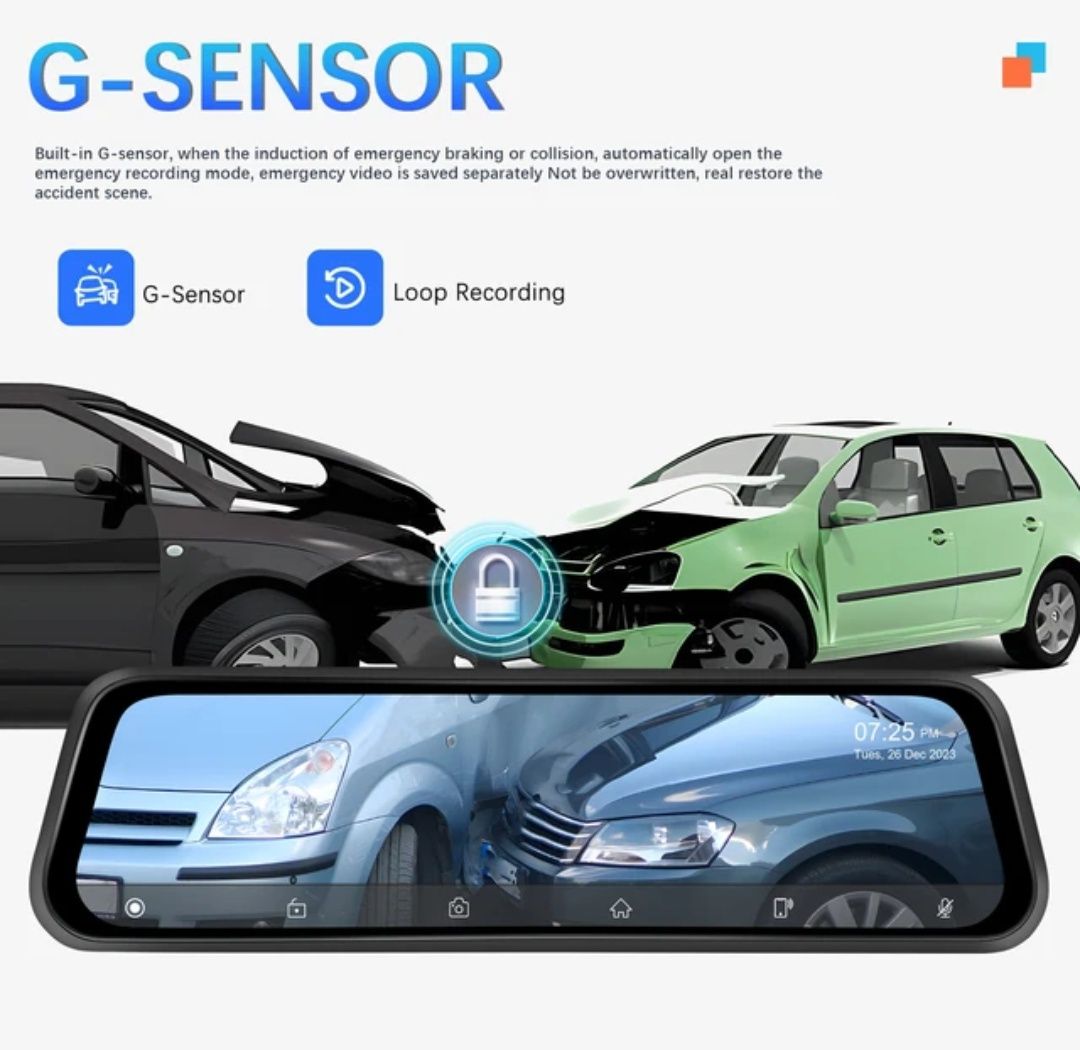Espelho retrovisor 12 polegadas com Dashcam DVR 4K rádio FM Wi-Fi NOVO