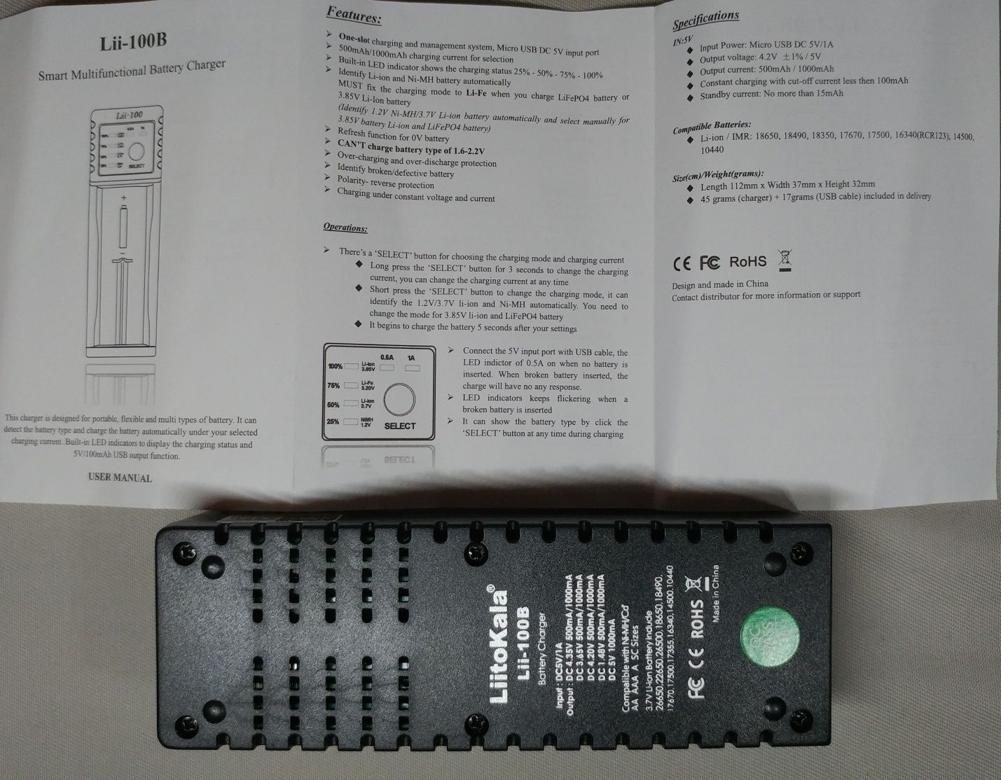 Зарядний пристрій LiitoKala Lii-100B 18650-26650 AA AAA