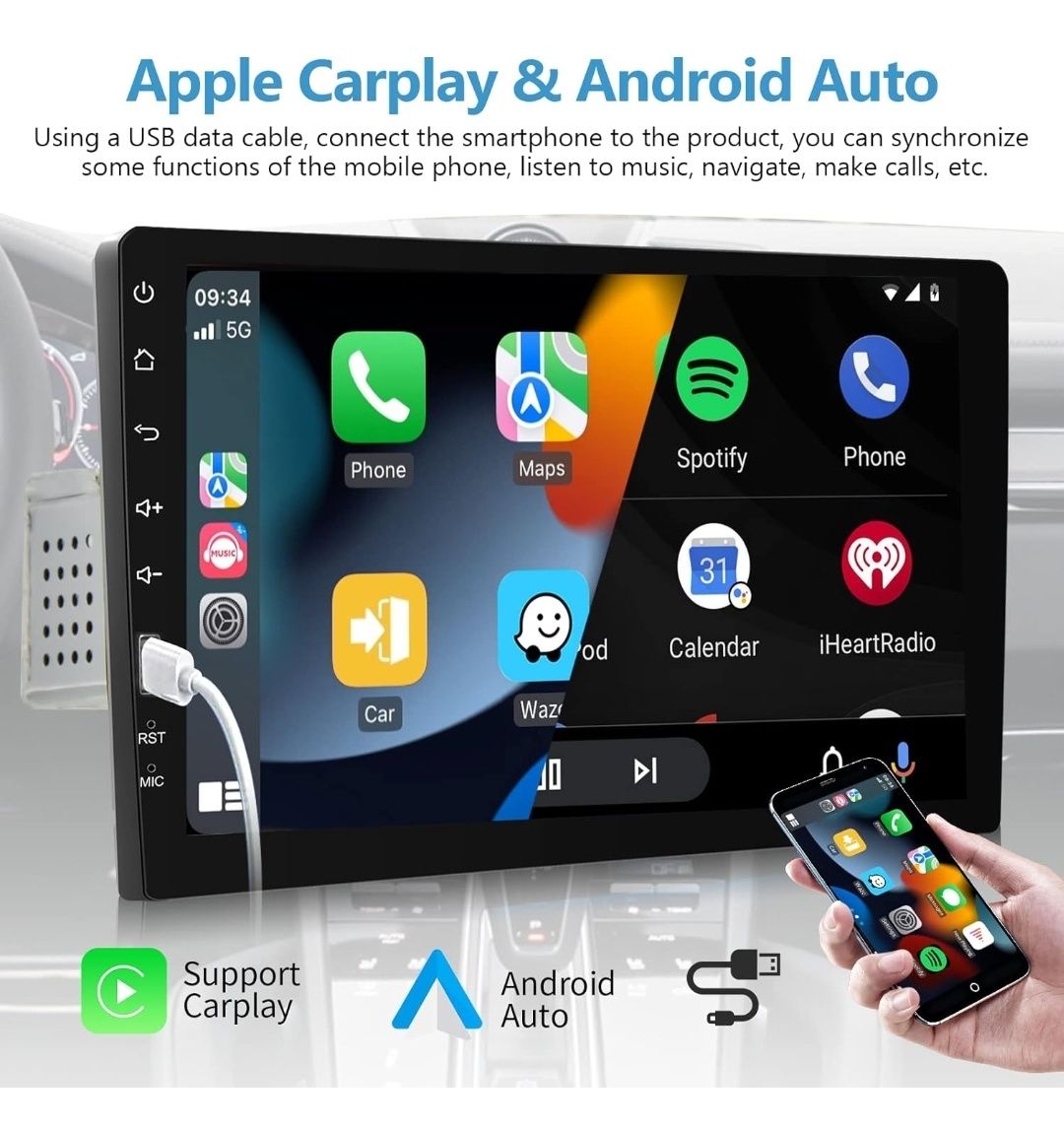 Автомобільна магнітола Single Din Підтримка Carplay & Android Auto