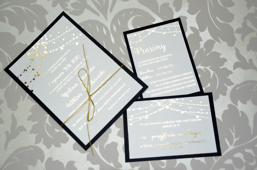 zaproszenia ślubne złocone czarne /warszawa