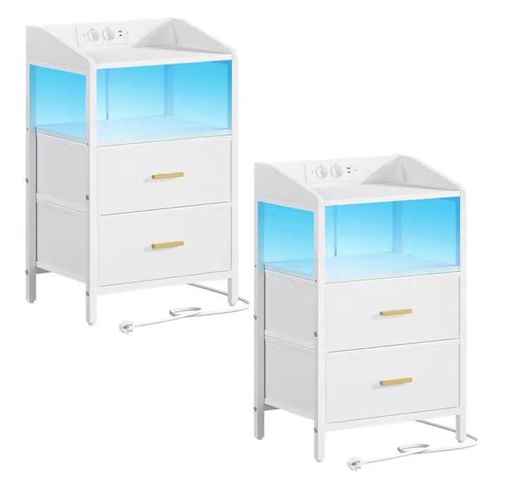 Komplet 2 stolików nocnych Białe LED