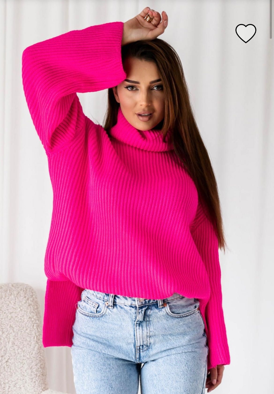 Sweter z golfem neonowy róż fibi uniwersalny