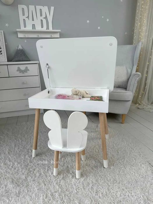 Столик дитячий прямокутний з нішею зі стільчиком Ведмежа,54х60х45см