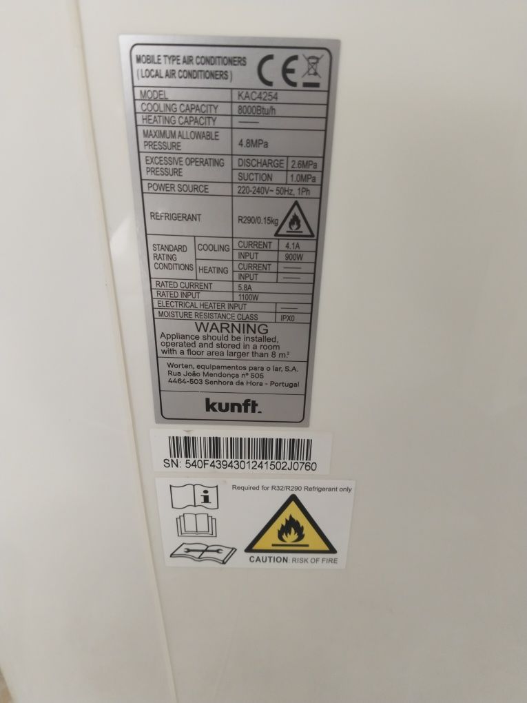 Ar condicionado Portátil Kunft de 8000btu