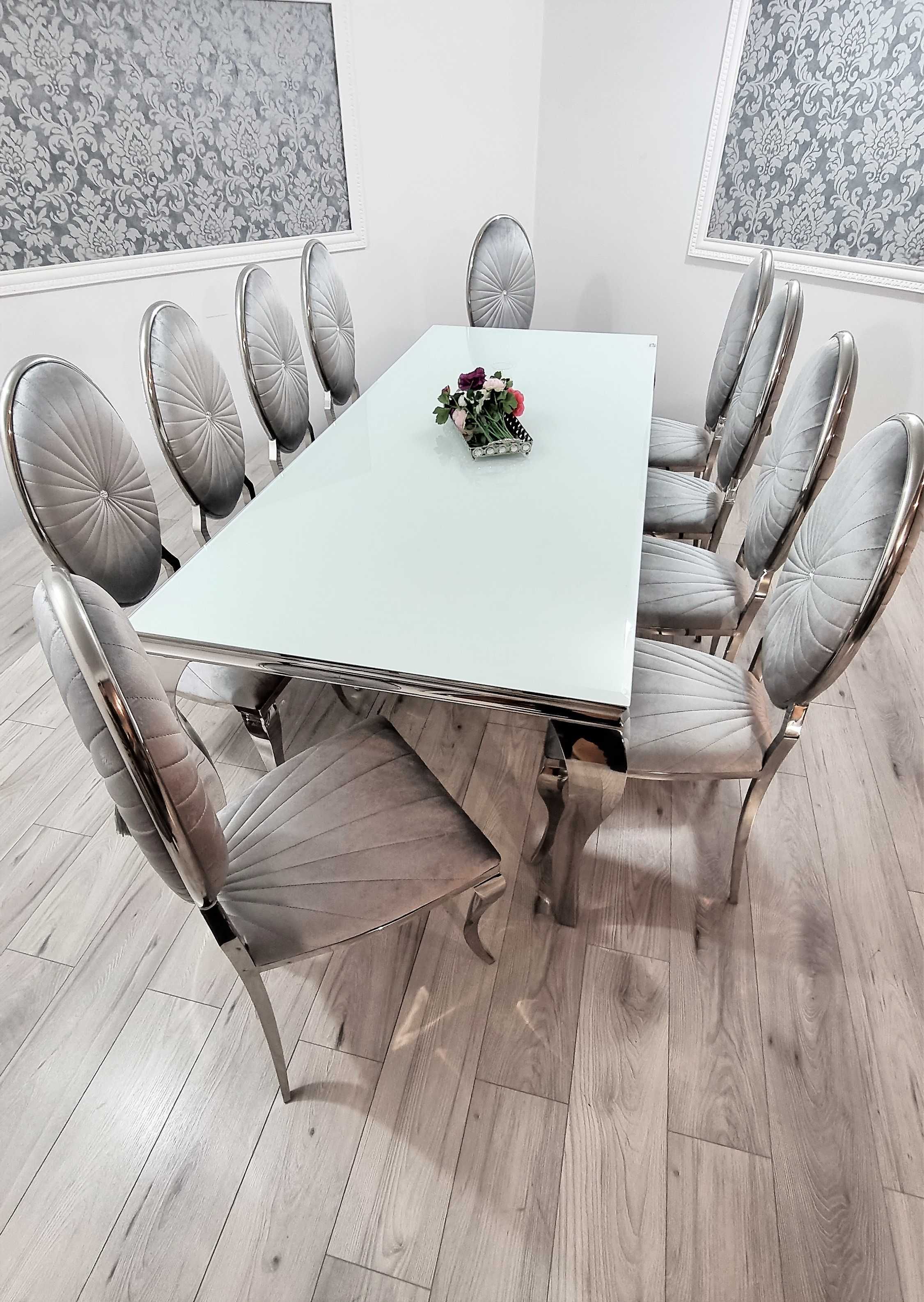 Jadalnia glamour Stół 240/100 + 10 Krzeseł Oval Premium Silver