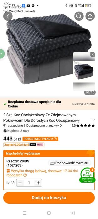 Koc obciążeniowy z poszewka szklane koraliki 150/200 cm 9,07 kg