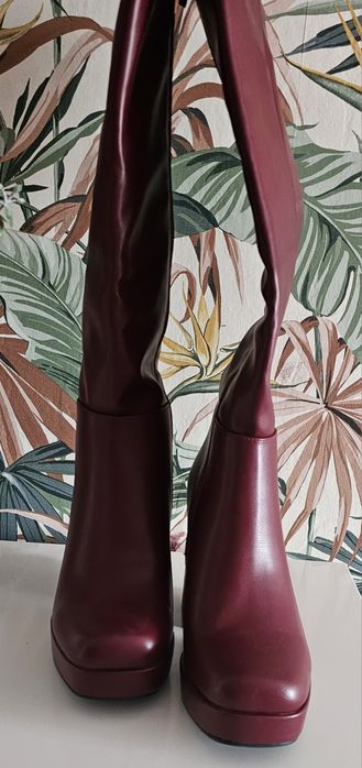 Bordowe kozaki dlugie na klocku r.39