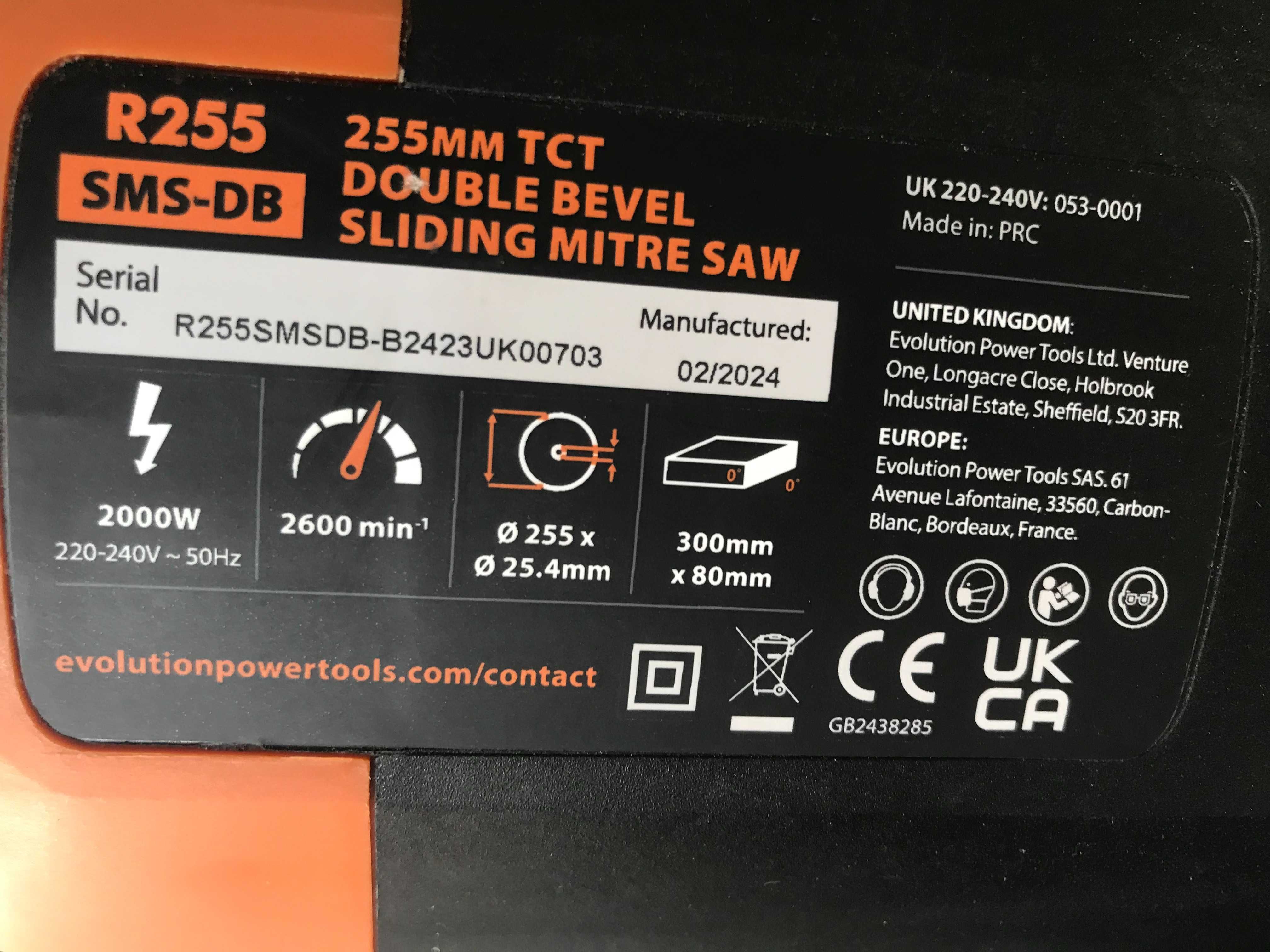 Пила торцювальна EVOLUTION R255SMS-DB "ремінна" з Англії