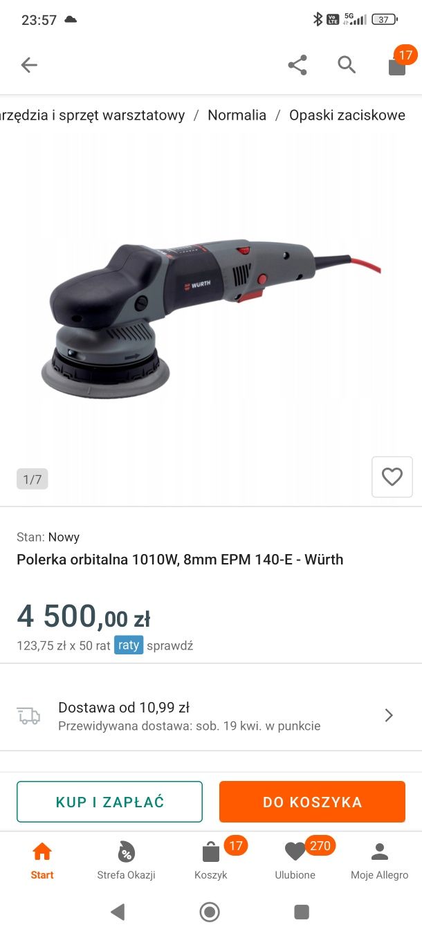 WURTH !!! Polerka EPM 140 E COMPACT ORBITALNA !!! Nowa  !!!
