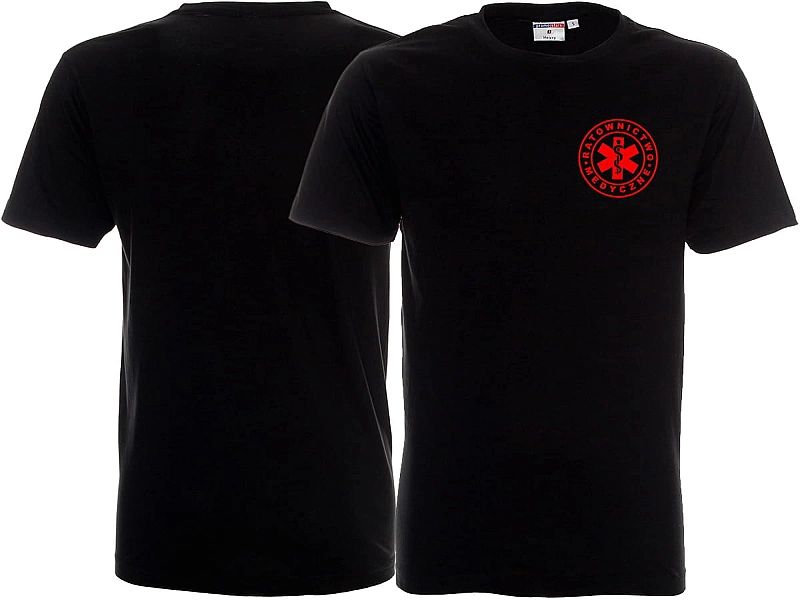 Koszulka ratownicza czarna męska FUNKCYJNA - nadruk przód FLUO (M)