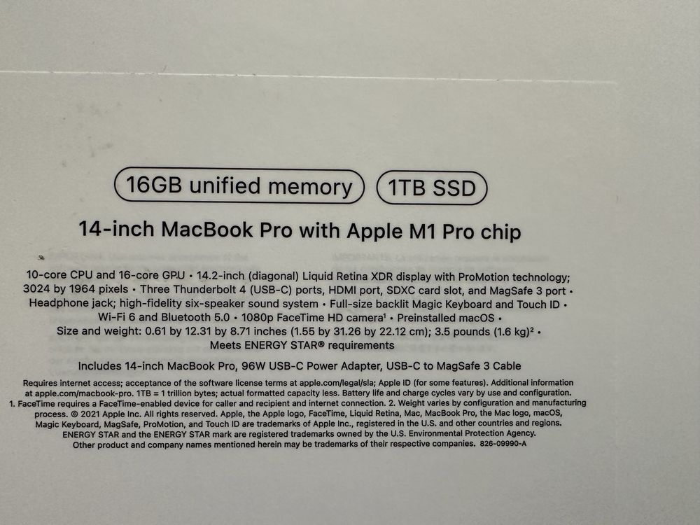 MacBook Pro 2021 14” M1 Pro 1TB