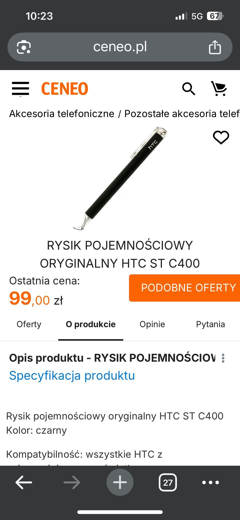 Rysik HTC ST C400 pojemnościowy oryginalny