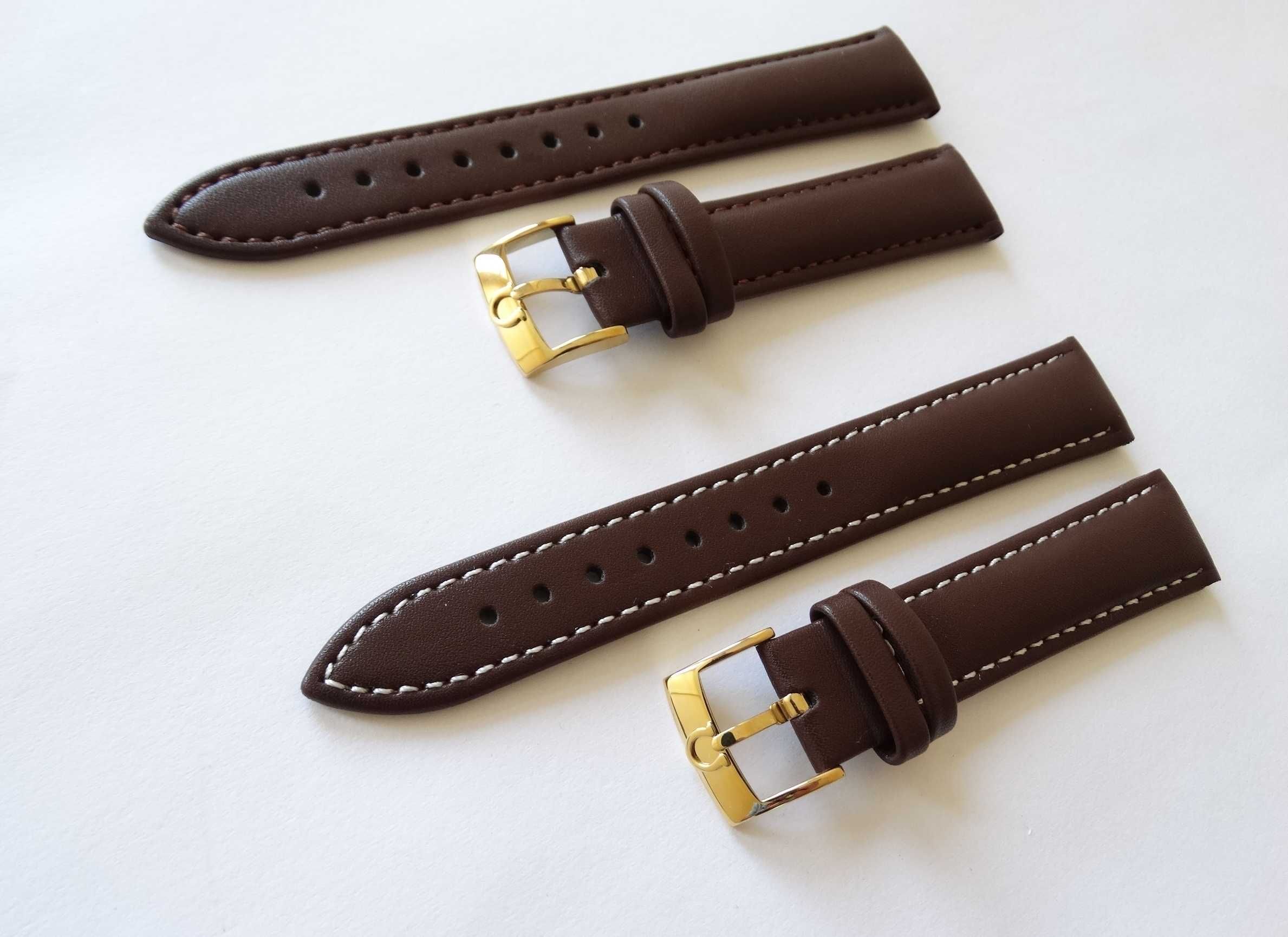 Pasek skórzany brązowy 18mm do zegarka Omega klamra złota połysk nowy