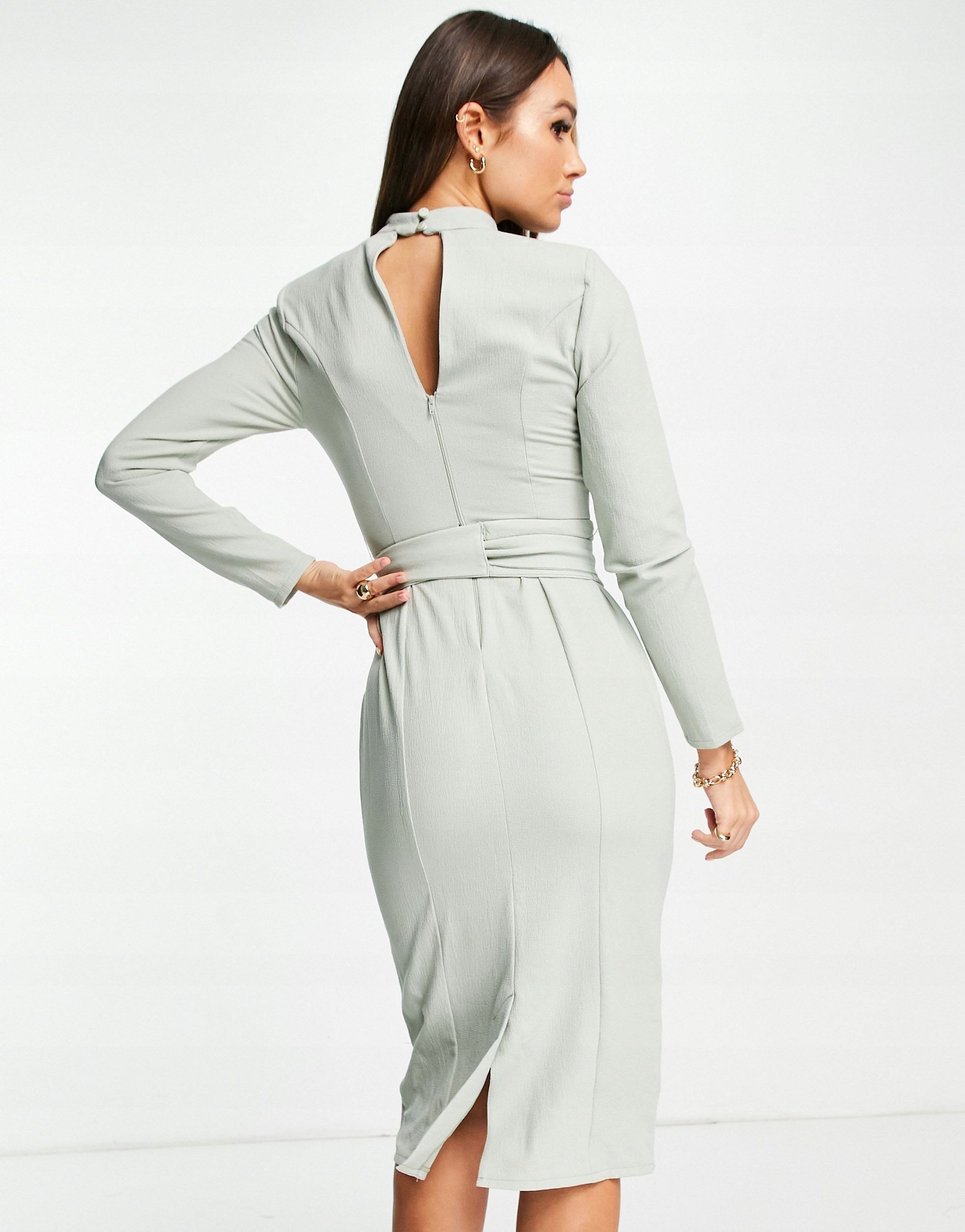 Asos Design 38 M Sukienka Prosta Midi Sage H10584