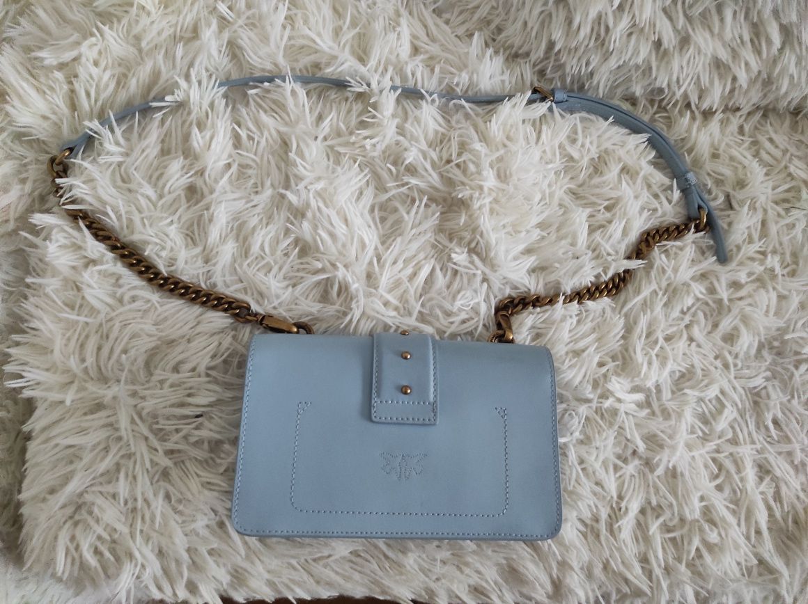 Torebka Pinko Love Mini Icon Simply niebieska skóra naturalna pasek ła
