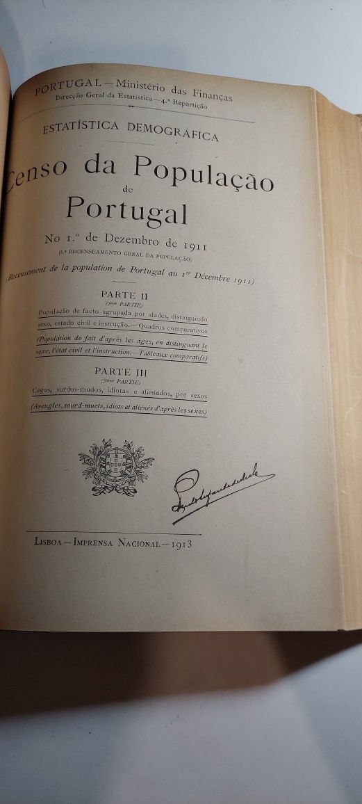 Censo de População de Portugal no 1° de Dezembro de 1911 (Encadernado)