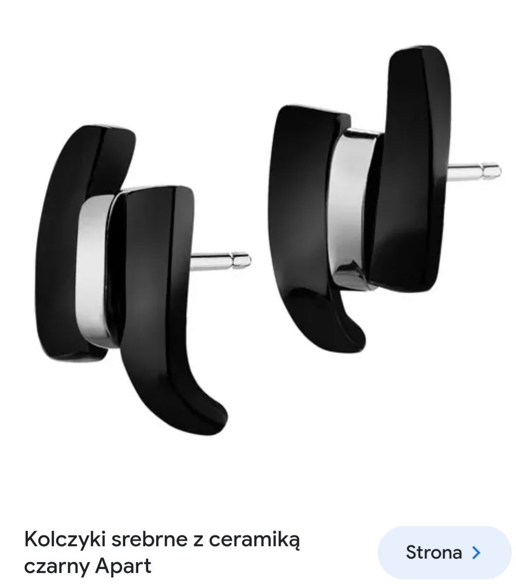 Nowe srebrne kolczyki Apart z ceramiką czarną sztyft z metką