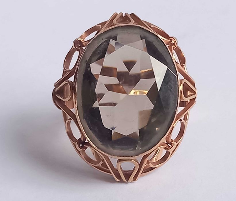 Pierścionek z topazem, złoto 14K, rozmiar 15, 11,8gram, lata 60,70-te